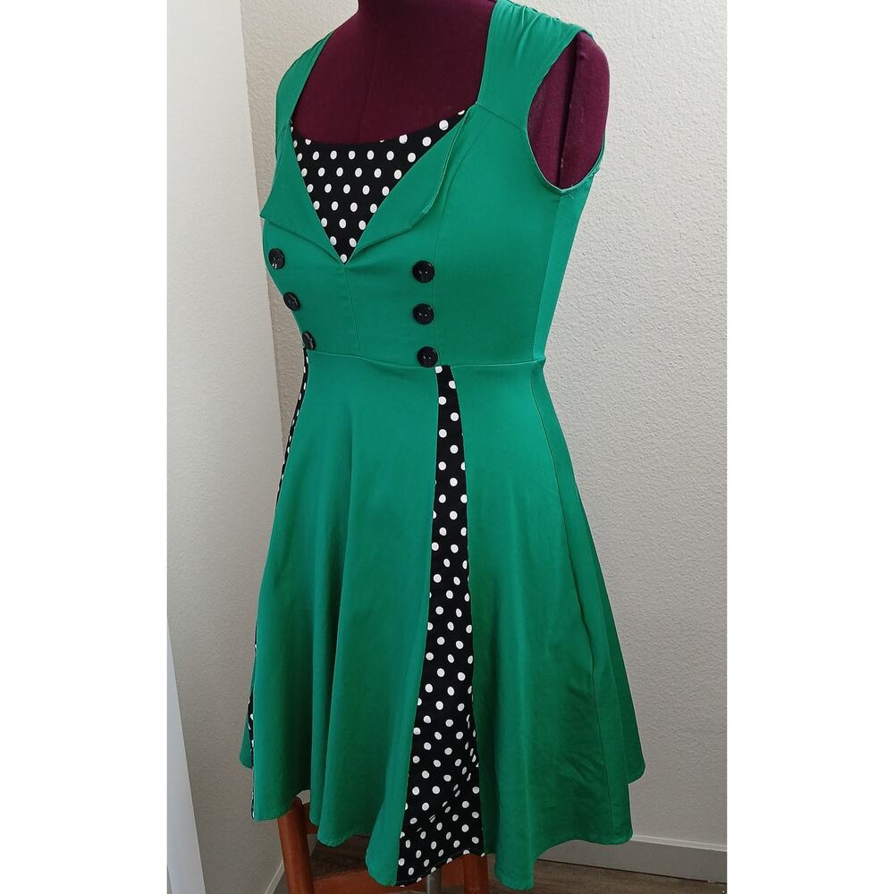 Killreal Polka Dot Retro Swing Dress M sleeveless fit & flare rockabilly green